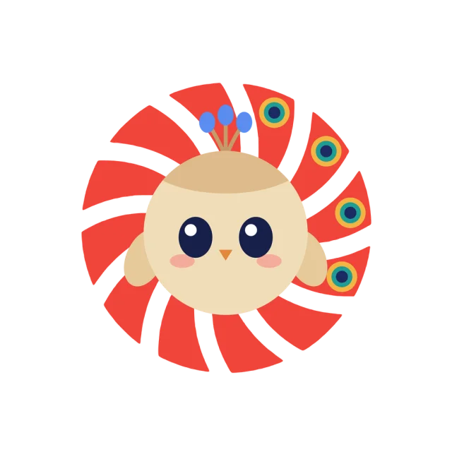 The Vistara mascot with four eyespots lit on its blades, gold rings around teal and navy, clockwise from the top.
